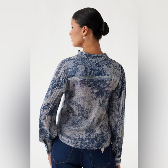 GUESS - NWT Josette long sleeve floral chiffon top XS - Picture 4 of 15